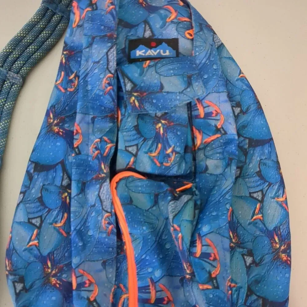 Kavu Electric Lily Rope Sling Bag Canvas Full Blue Canvas Crossbody hard to find